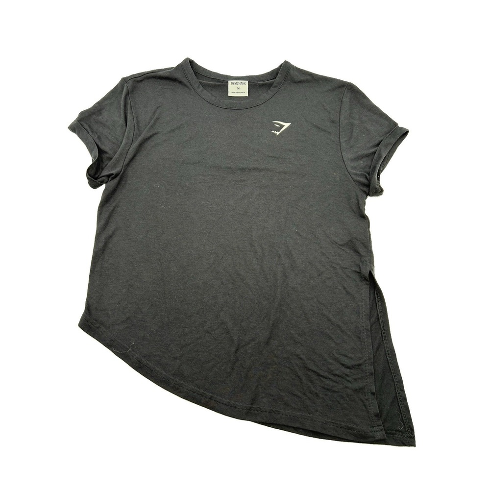 Gymshark Essential Tee Asymmetrical Split Side Knot Tie Black Size Medium M